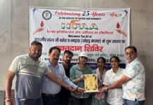 निफ़ा की सिल्वर जुबली वर्ष को समर्पित रक्तदान शिविर में जोहड़माजरा में 37 यूनिट रक्तदान हुआ -प्रदेशाध्यक्ष श्रवण शर्मा